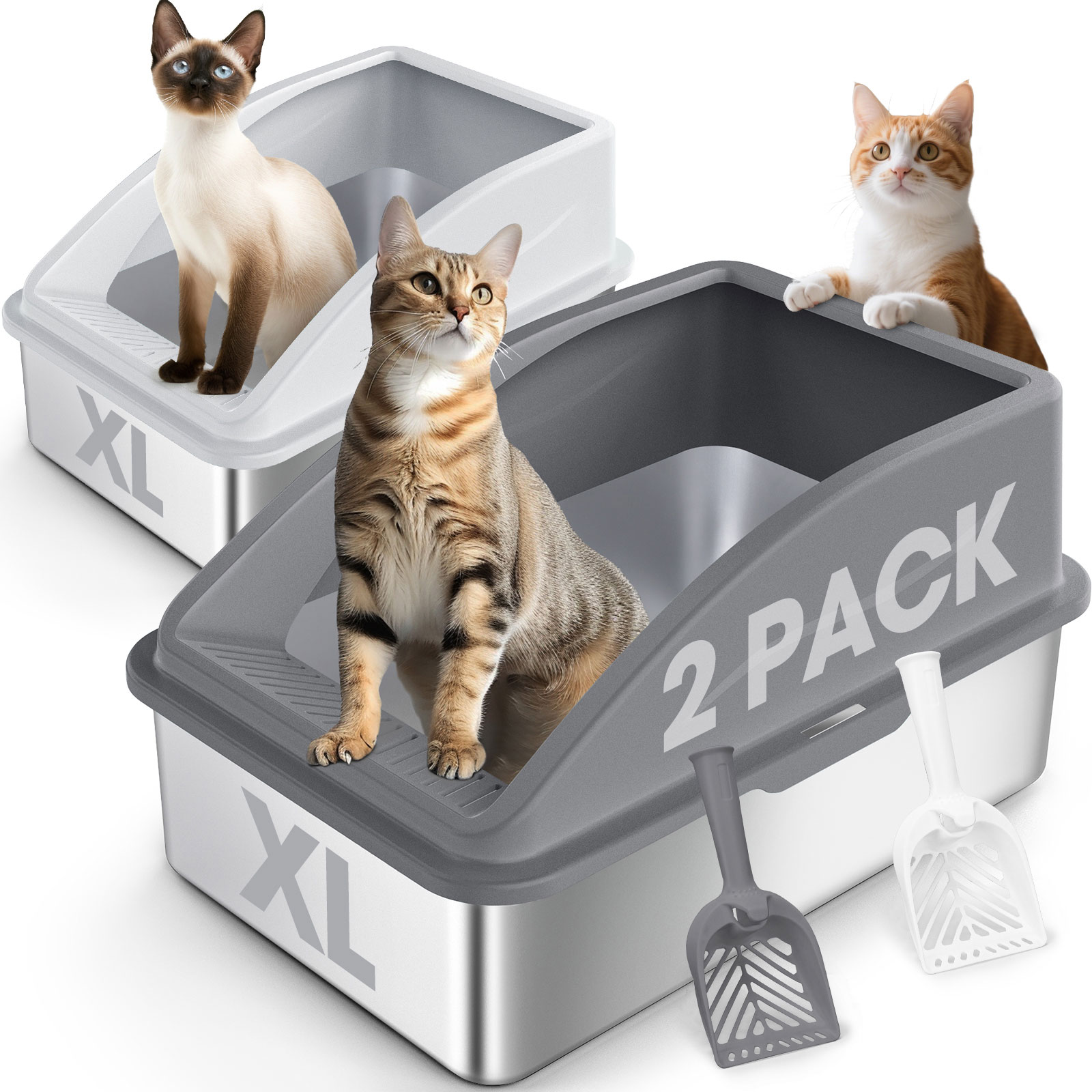 PetsShone stainless steel litter boxes in two color options