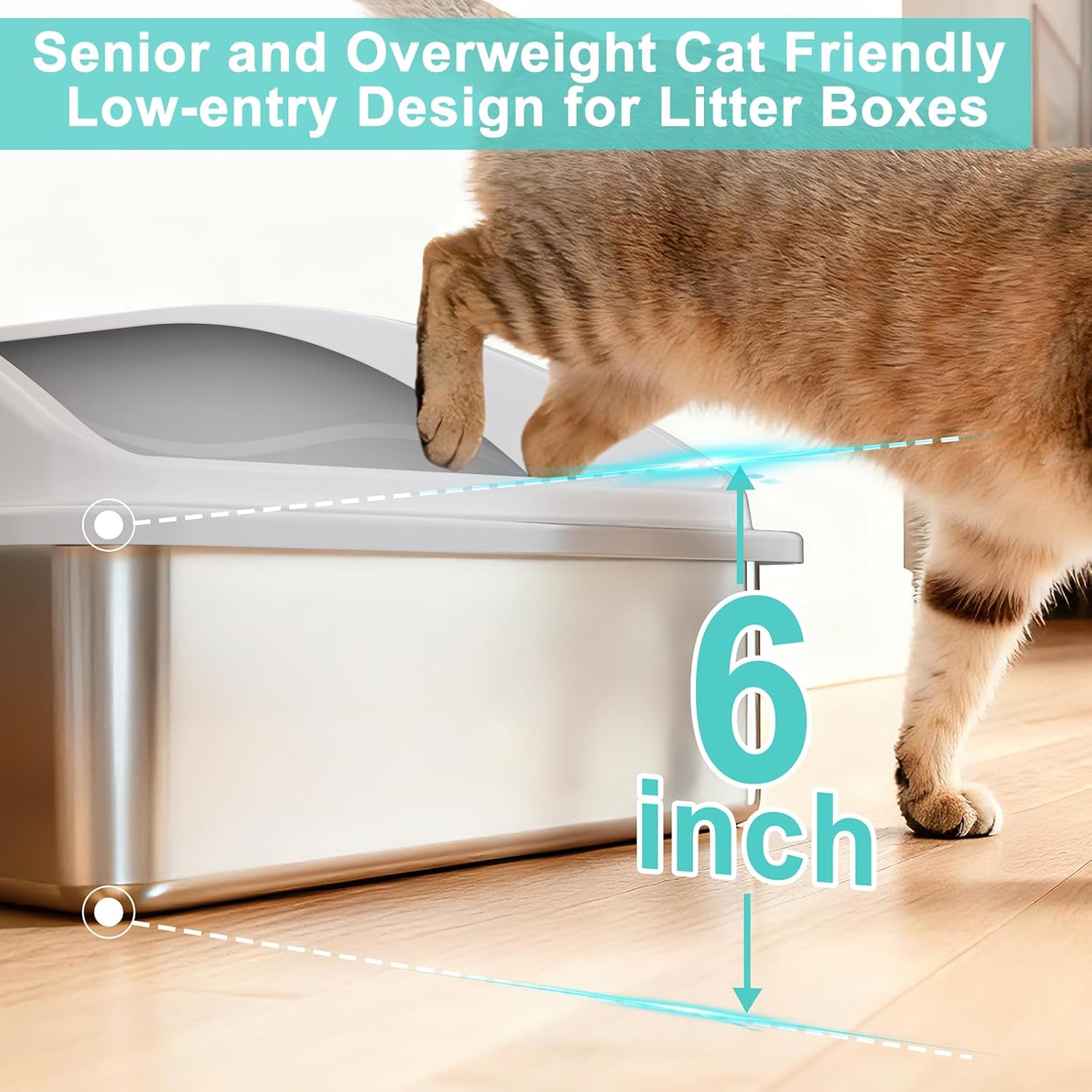 Silver gray litter box detail showing stainless steel interior