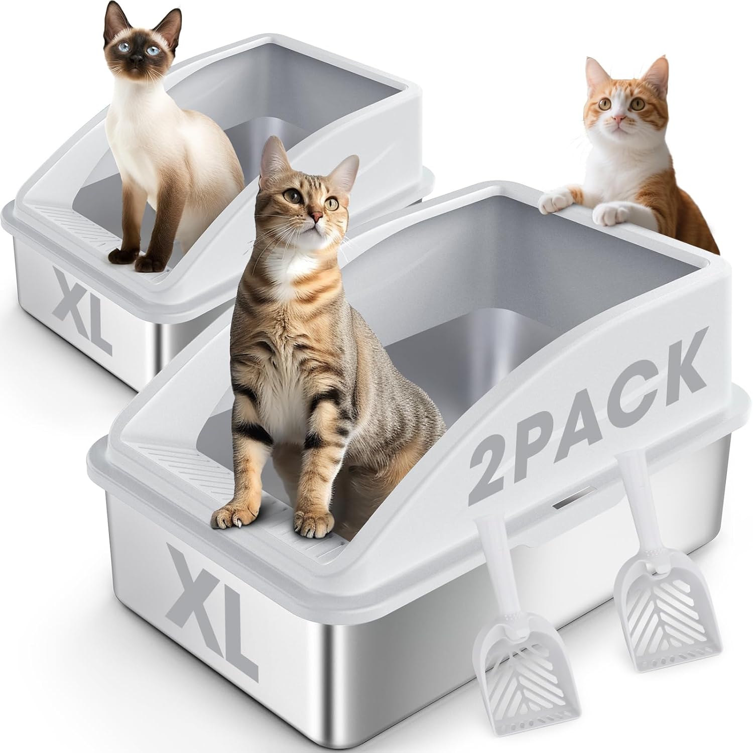 2-Pack Silver Gray Enclosed Litter Box — main view