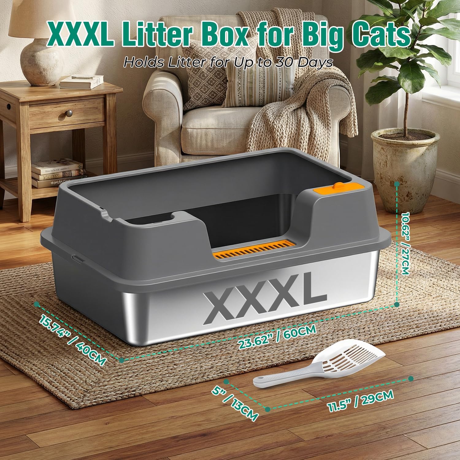 Open Side Entry Stainless Steel Litter Box